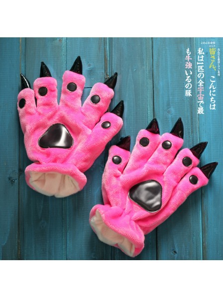 Gants de dessin animé de flanelle de pattes d'animaux roses