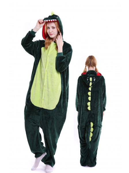 Combinaison Pyjama Vert Dinosaur Animaux Déguisement Flanelle