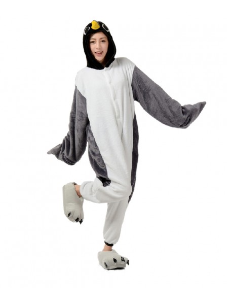 Combinaison Pyjama Gris Pingouin Animaux Déguisement Flanelle