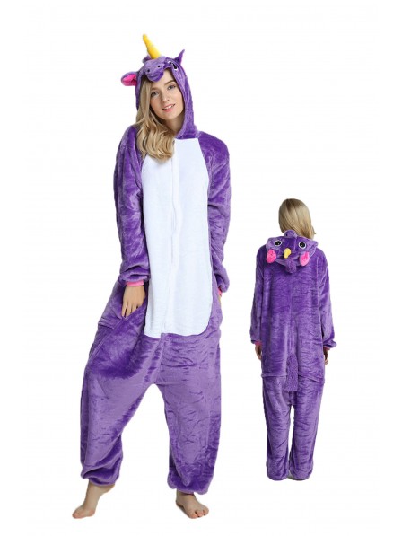 Combinaison Pyjama Violet Licorne Animaux Déguisement Flanelle