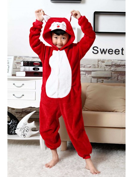 Combinaison Pyjama Rouge Renard Animaux Déguisement Enfants
