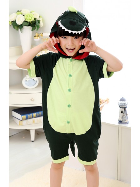 Combinaison Pyjama Vert Dinosaur Animaux Enfants Manches courtes