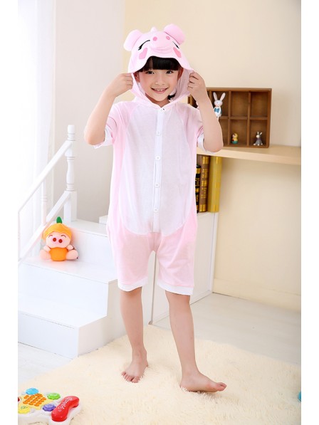 Combinaison Pyjama Rose Cochon Animaux Enfants Manches courtes
