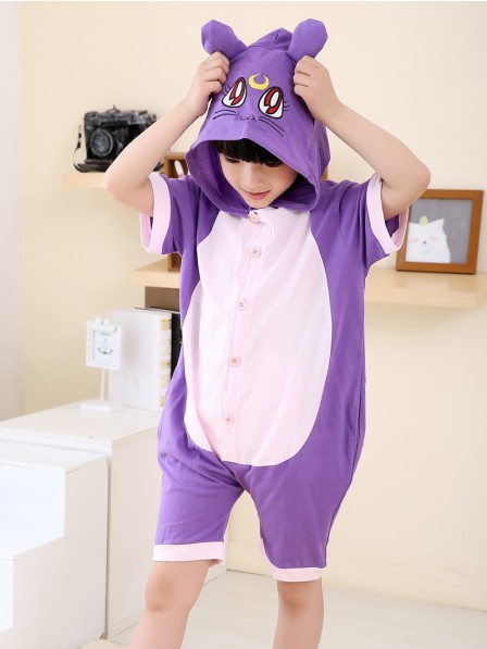 Combinaison Pyjama Violet Chat Animaux Enfants Manches courtes