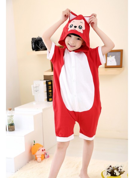 Combinaison Pyjama Rouge Renard Animaux Enfants Manches courtes