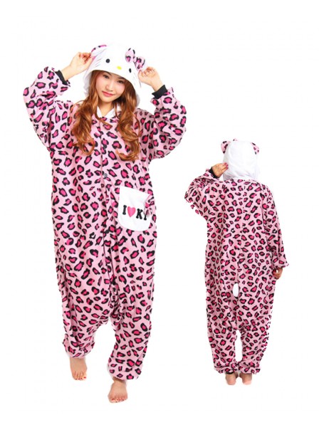 Combinaison Pyjama Rose Léopard Kitty Animaux Déguisement Polaire