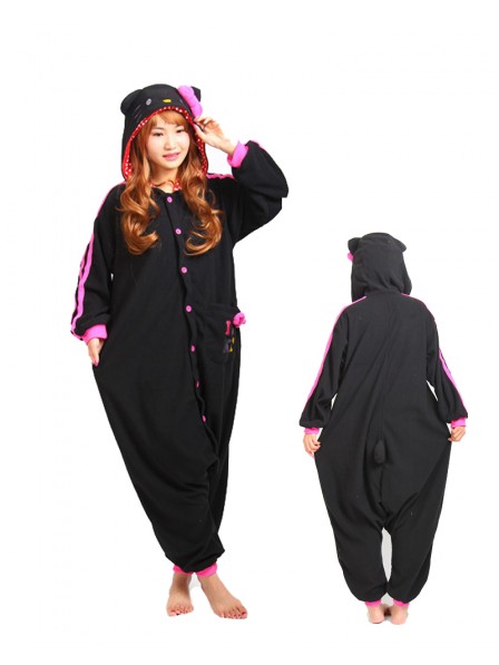 Combinaison Pyjama Noir Hello Kitty Chat Animaux Déguisement Polaire
