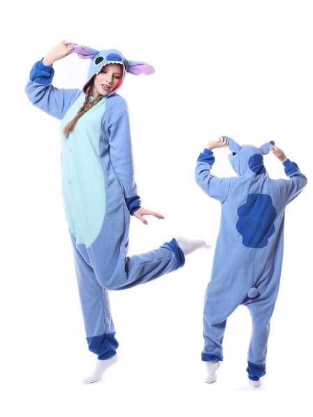 Combinaison Pyjama Bleu Stitch Animaux Déguisement Polaire