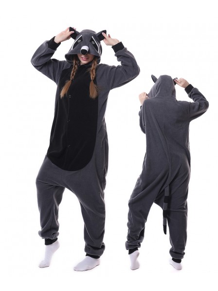 Combinaison Pyjama Gris Panda Raccoon Animaux Déguisement Polaire