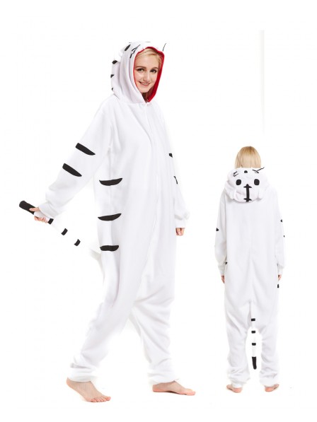 Combinaison Pyjama Blanc Tigre Animaux Déguisement Polaire