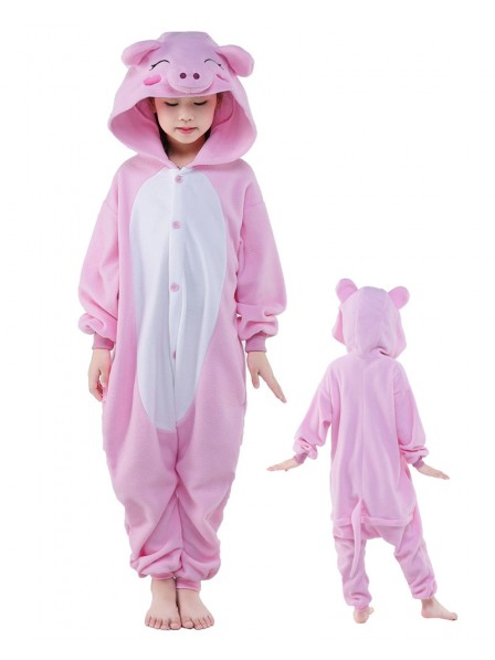 Combinaison Pyjama Rose Cochon Animaux Enfants Polaire